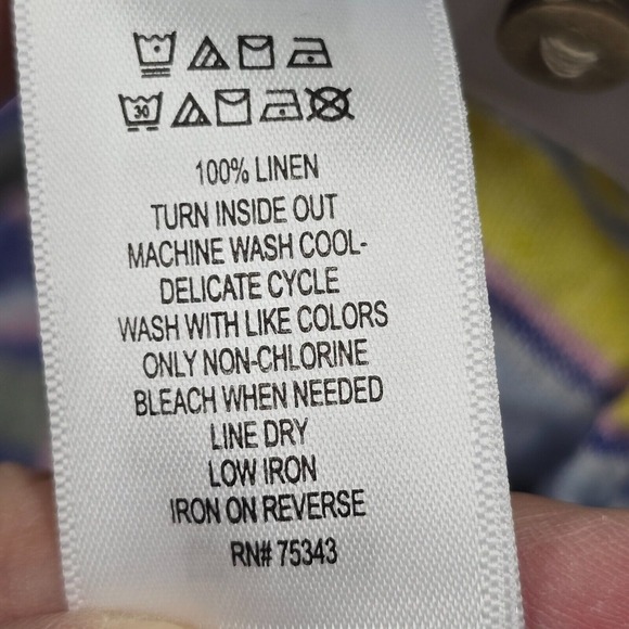 C&C California Top Womens Large Colorful Striped Button Short Sleeve Linen Beach - Picture 6 of 10